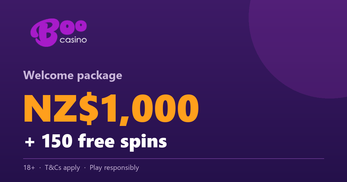 Boo Casino welcome bonus: NZ$1,000 + 150 free spins