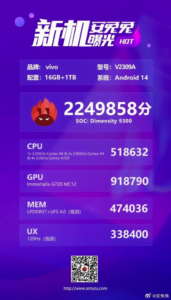 تم الكشف عن Vivo X100 على AnTuTu بمعالج : Dimensity 9300 SoC وذاكرة وصول عشوائي 16 جيجابايت والمزيد