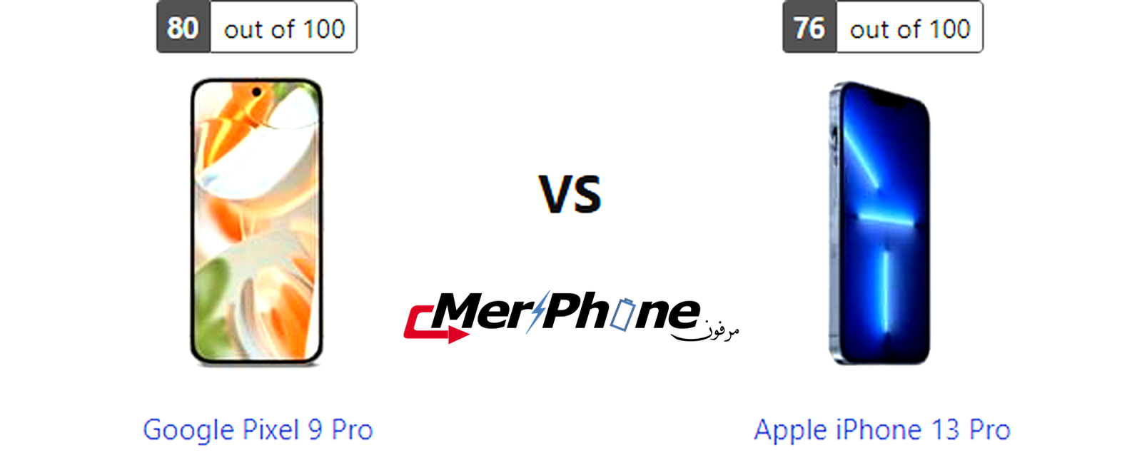 صورة توضح الفروق في التصميم الخارجي لـ Google Pixel 9 Pro و Apple iPhone 13 Pro