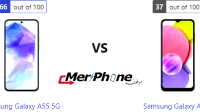 مقارنة الحواف السفلية والعلوية لـ Samsung Galaxy A55 5G و Samsung Galaxy A03s