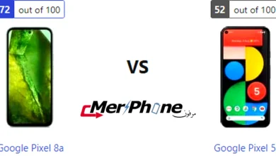 مقارنة شكل الشاشة بين Google Pixel 8a و Google Pixel 5
