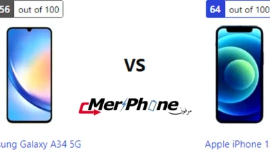 صورة توضح دعم الجيل الخامس 5G في Samsung Galaxy A34 5G و Apple iPhone 12