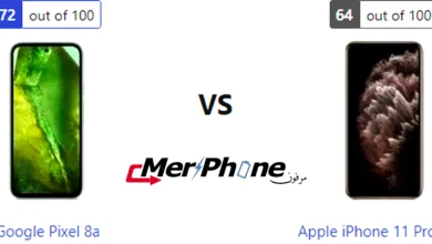 صورة توضح مركز التحكم في Google Pixel 8a و Apple iPhone 11 Pro Max