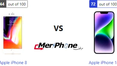 مقارنة شكل السماعات الخارجية في Apple iPhone 8 و Apple iPhone 14