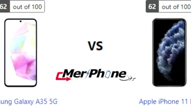 صورة توضح شعار الشركة على Samsung Galaxy A35 5G و Apple iPhone 11 Pro