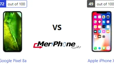 صورة توضح الألبومات والمعرض في Google Pixel 8a و Apple iPhone X