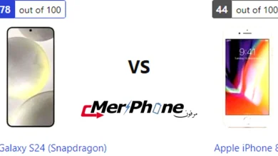 رسم بياني لأداء المعالج في Samsung Galaxy S24 (Snapdragon) و Apple iPhone 8