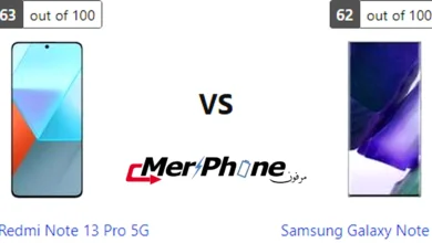 صورة توضح الفرق في حجم البطارية بين Xiaomi Redmi Note 13 Pro 5G و Samsung Galaxy Note 20 Ultra