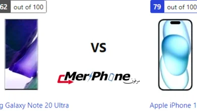 صورة توضح واجهة تطبيق الكاميرا لـ Samsung Galaxy Note 20 Ultra و Apple iPhone 15
