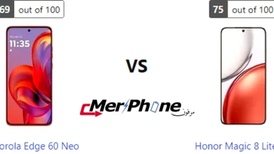 صورة توضح الفرق في حجم البطارية بين Motorola Edge 60 Neo و Honor Magic 8 Lite 5G