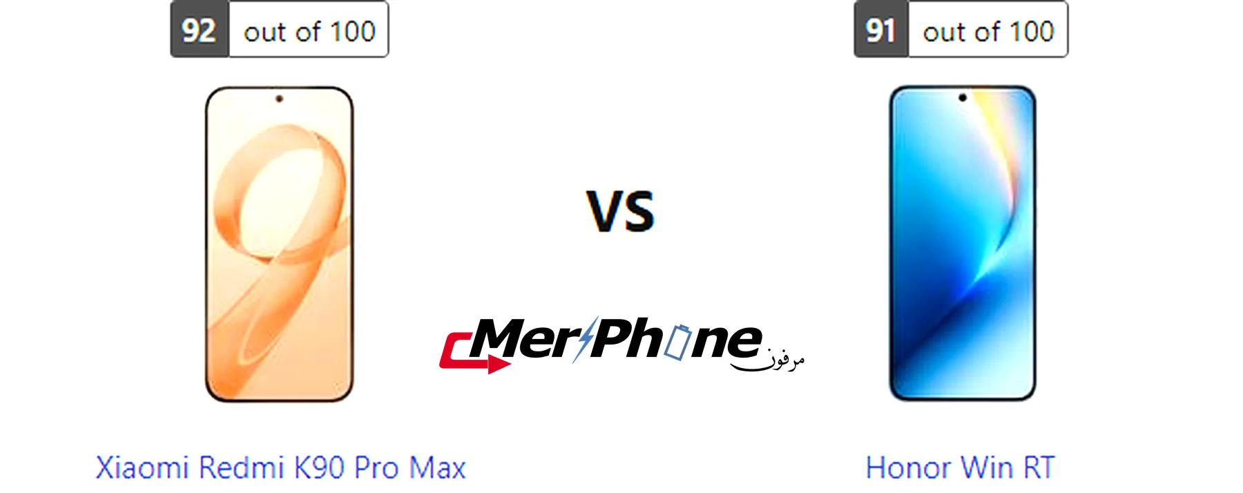 صورة توضح مقارنة المواصفات بين Xiaomi Redmi K90 Pro Max و Honor Win RT