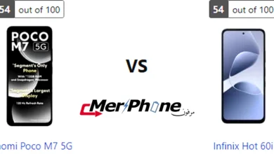 إنفوجرافيك يوضح الفروق بين Xiaomi Poco M7 5G و Infinix Hot 60i