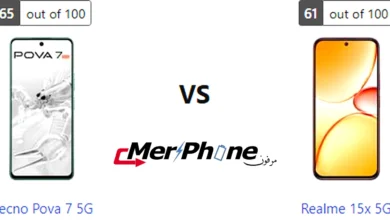 صورة توضح نصوع الألوان في شاشة Tecno Pova 7 5G و Realme 15x 5G