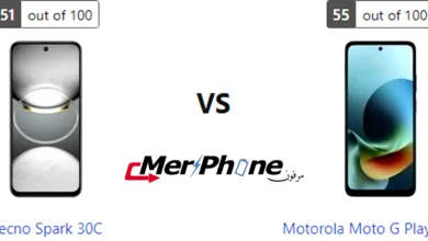 صورة توضح مقارنة المواصفات بين Tecno Spark 30C و Motorola Moto G Play (2026)