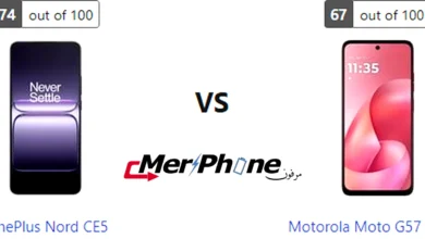 لقطة جانبية توضح سمك OnePlus Nord CE5 مقارنة بـ Motorola Moto G57 Power