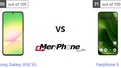مقارنة شكل السماعات الخارجية في Samsung Galaxy A56 5G و Fairphone 6