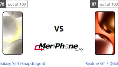 صورة توضح سرعة استجابة الشاشة في Samsung Galaxy S24 (Snapdragon) و Realme GT 7 (Global)