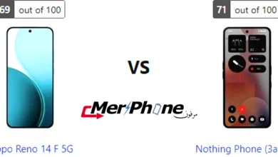 صورة توضح الفرق في حجم البطارية بين Oppo Reno 14 F 5G و Nothing Phone (3a) Pro