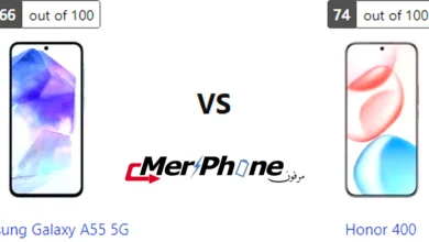 صورة توضح الفرق في حجم البطارية بين Samsung Galaxy A55 5G و Honor 400