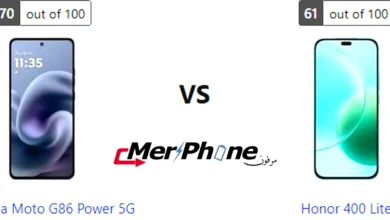 مقارنة لقطة الشاشة المطولة في Motorola Moto G86 Power 5G و Honor 400 Lite