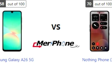 مقارنة شكل الإطار المعدني بين Samsung Galaxy A26 5G و Nothing Phone (3a)