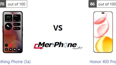 صورة توضح الفرق في الإضاءة الخلفية لـ Nothing Phone (3a) و Honor 400 Pro