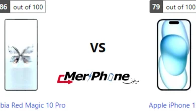 مقارنة شكل السماعات الخارجية في ZTE Nubia Red Magic 10 Pro و Apple iPhone 15