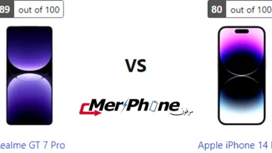 صورة توضح حجم النوتش في Realme GT 7 Pro و Apple iPhone 14 Pro