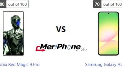 صورة توضح الفروق في التصميم الخارجي لـ ZTE Nubia Red Magic 9 Pro و Samsung Galaxy A56 5G