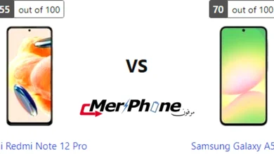 صورة توضح الفروق في التصميم الخارجي لـ Xiaomi Redmi Note 12 Pro و Samsung Galaxy A56 5G