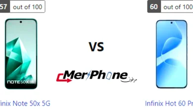 صورة توضح مقارنة المواصفات بين Infinix Note 50x 5G و Infinix Hot 60 Pro